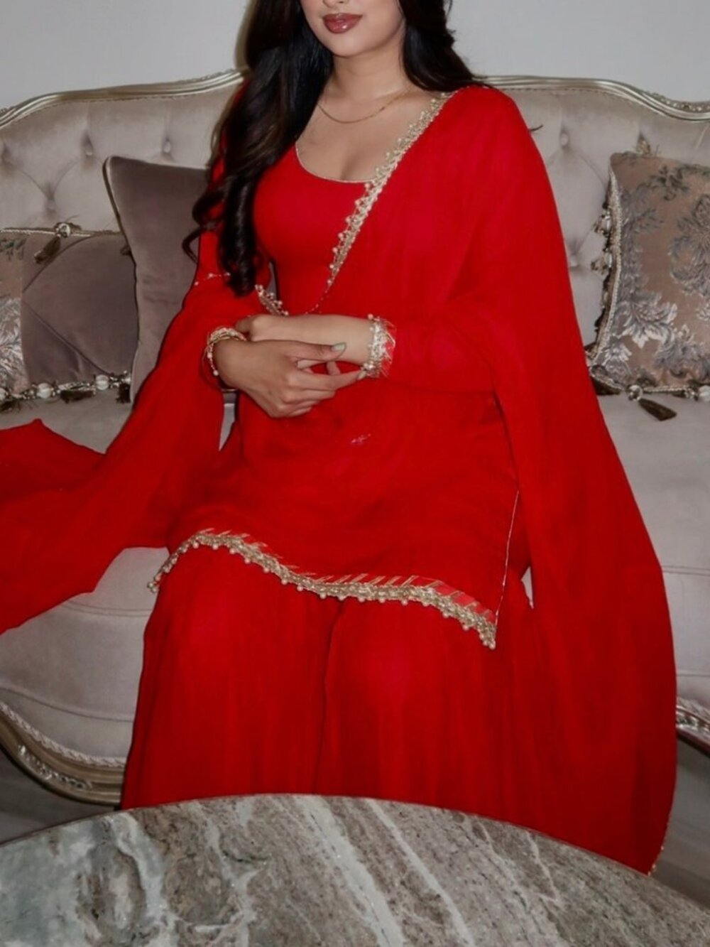 ✨ Elegant Red Sharara Suit (3-Piece Set) ✨